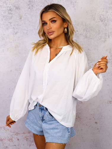 BLUZKA KOSZULOWA Z OZDOBNYM HAFTEM- BIAŁA