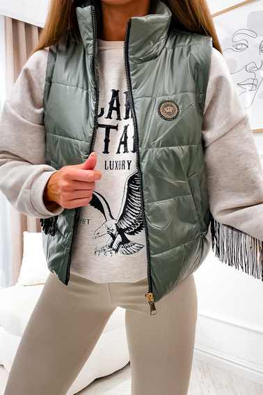 KAMIZELKA PIKOWANA Z NASZYWKĄ- ZIELONA