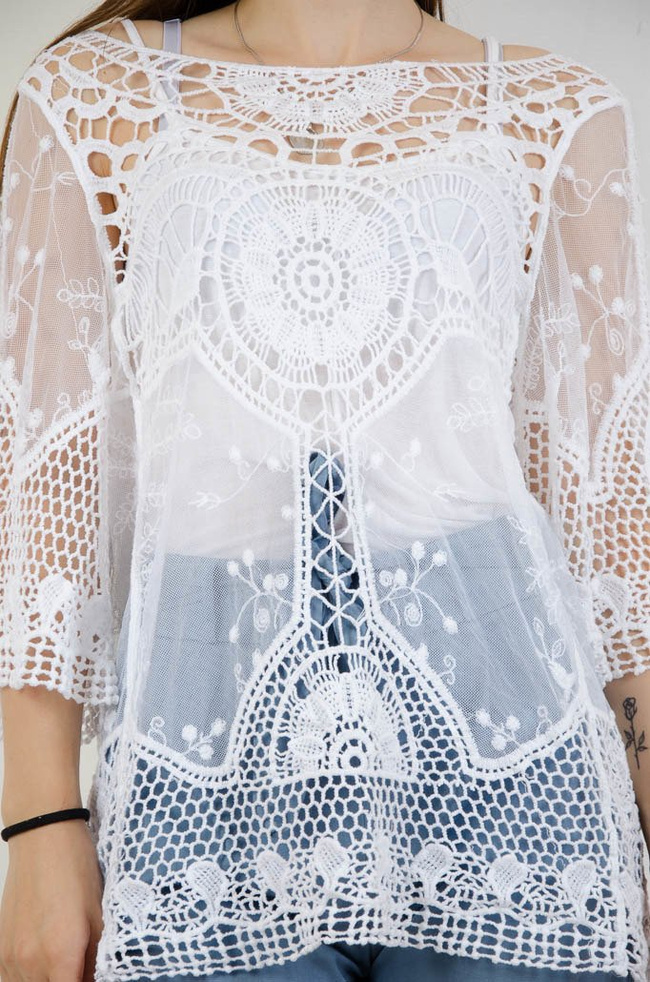 BIAŁA AŻUROWA BLUZKA Z BOKSERKĄ 