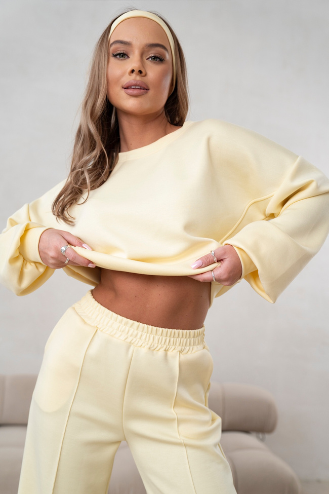 KOMPLET MASEŁKO BLUZA + SPODNIE Z SZEROKĄ NOGAWKĄ- ŻÓŁTY