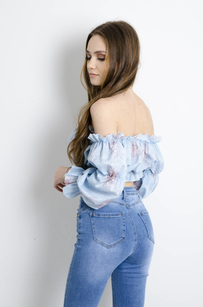 BLUZKA HISZPANKA NIEBIESKA W KWIATY