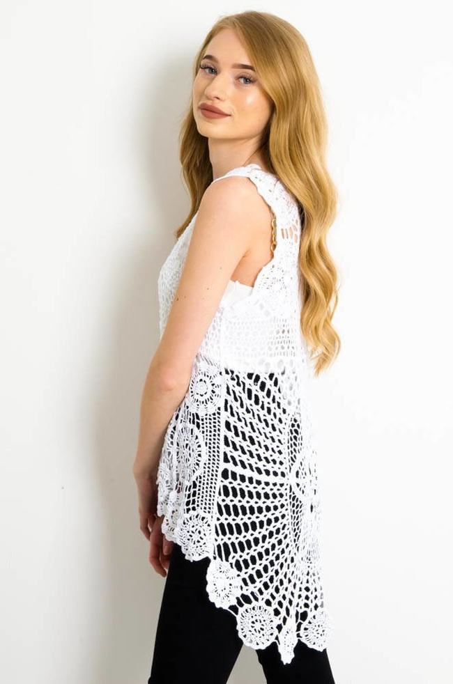 BIAŁA AŻUROWA BLUZKA Z DŁUŻSZYM TYŁEM