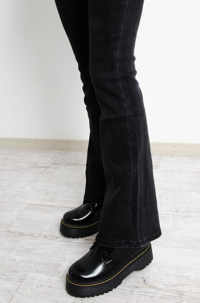 CZARNE SPODNIE JEANSOWE FLARED JEANS- WYSOKI STAN