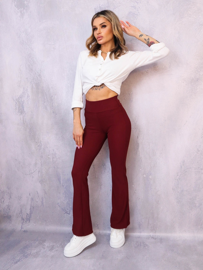LEGGINSY PRĄŻKOWANE DZWONY- BORDOWE