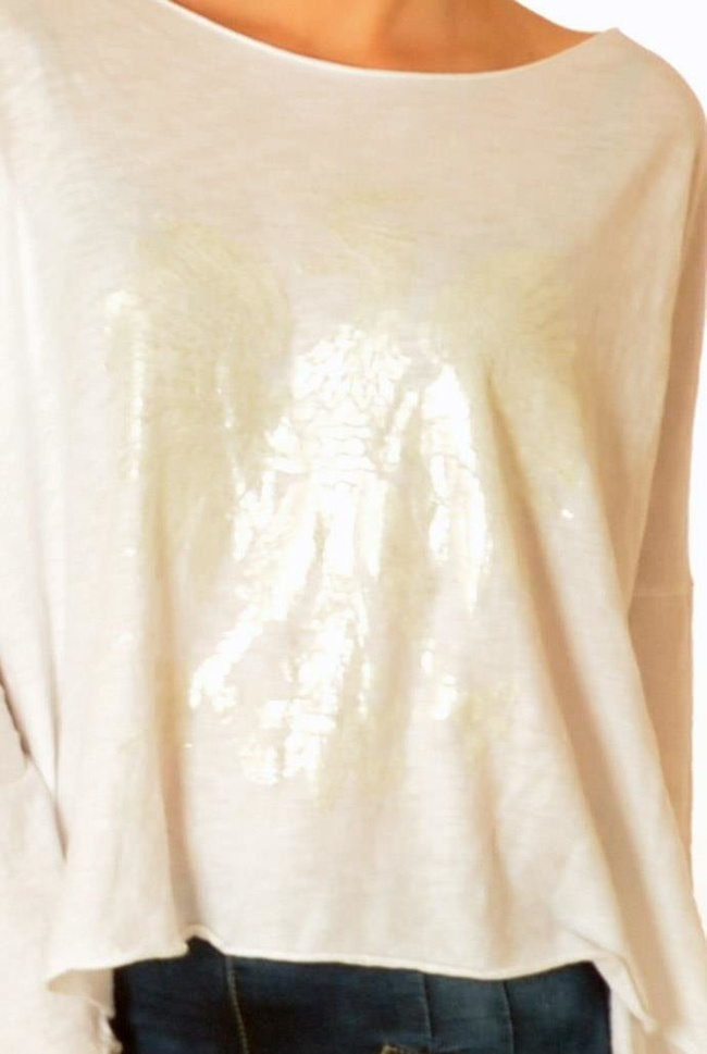 Biała bluzka z błyszczącym orłem