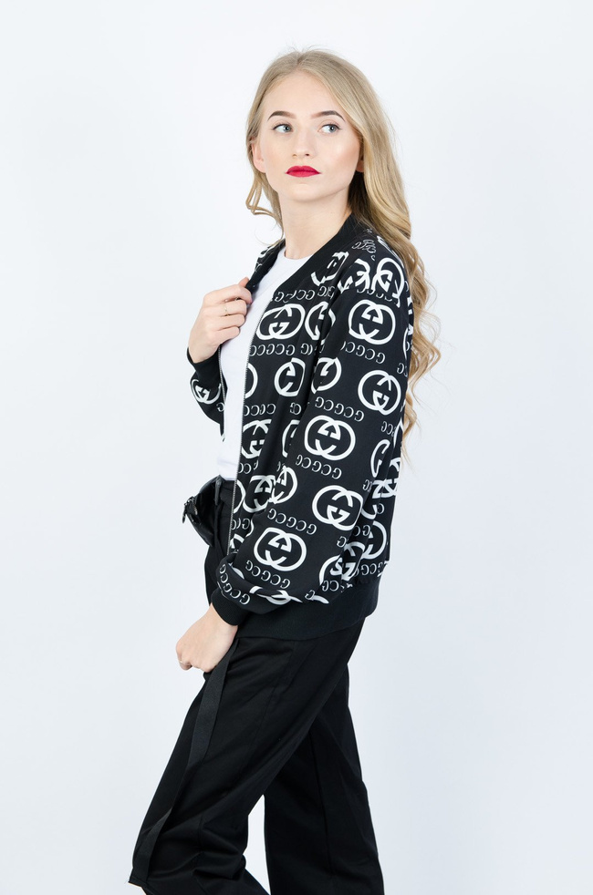 CZARNA SATYNOWA BLUZA ZAPINANA NA ZAMEK GG