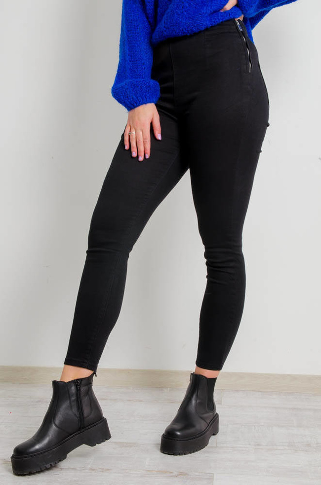 CZARNE SPODNIE Z ZAMKIEM Z BOKU- WYSOKI STAN