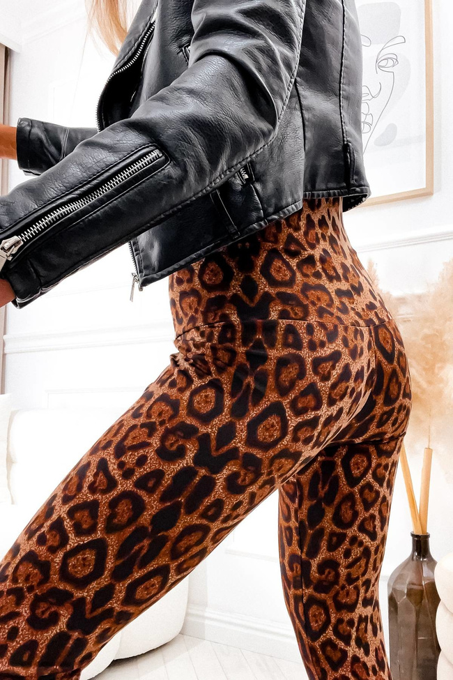 LEGGINSY MODELUJĄCE W PANTERKĘ- BRĄZOWE