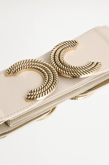 PASEK NA GUMIE-ZŁOTE PLECIONE ZAPIĘCIE- BEŻOWY