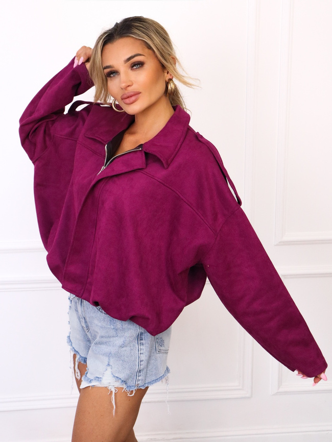 KURTKA OVERSIZE Z IMITACJI ZAMSZU ZAPINANA NA ZAMEK- BORDOWA