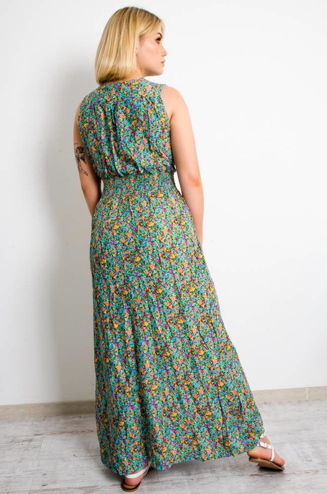 JASNO NIEBIESKA SUKIENKA MAXI W KWIATY-KOPERTOWY DEKOLT