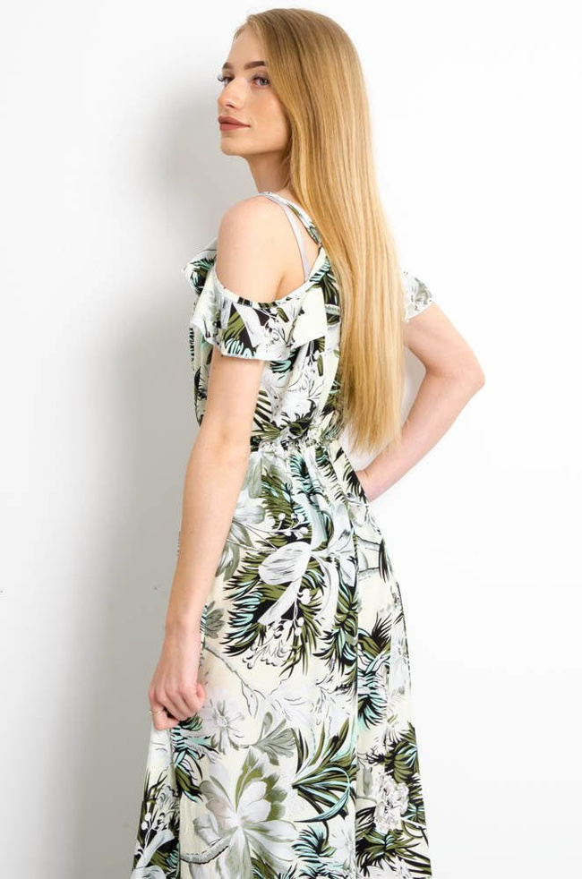 JASNOZIELONA SUKIENKA MAXI W KWIATOWY WZÓR
