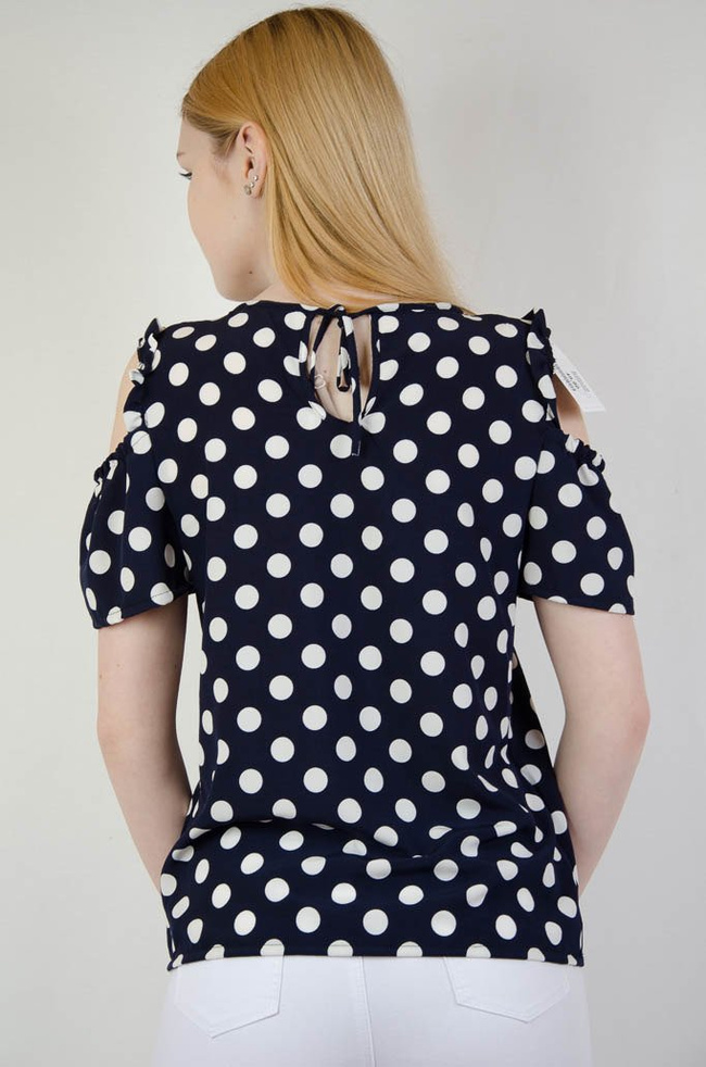 Granatowa bluzka w białe grochy