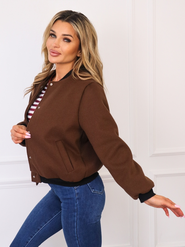 KURTKA BOMBERKA ZAPINANA NA ZATRZASKI- BRĄZOWA