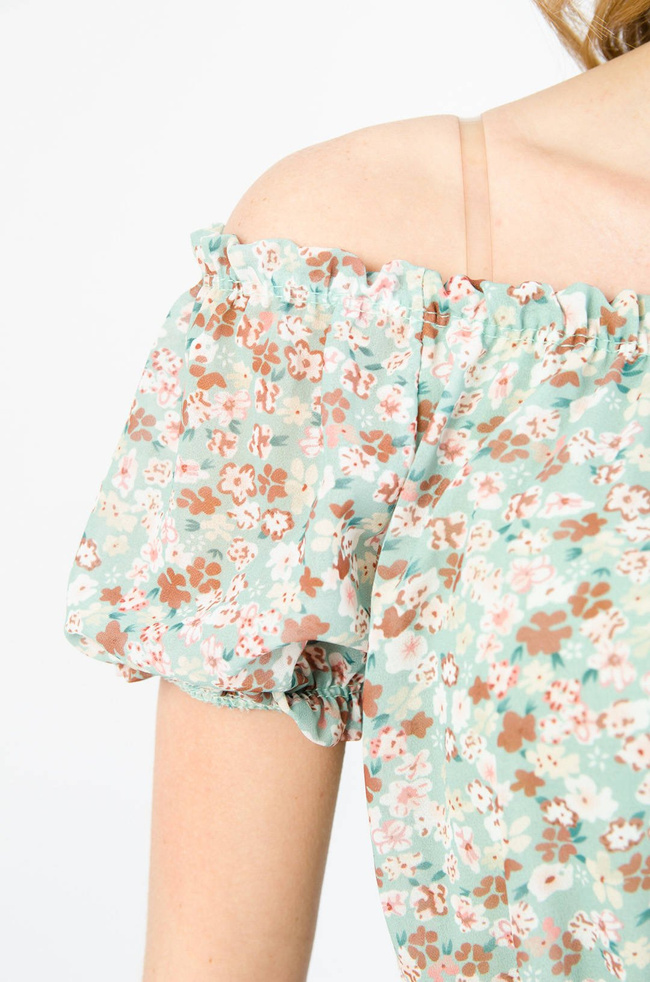 ZIELONA SUKIENKA HISZPANKA Z KWIATOWYM WZOREM