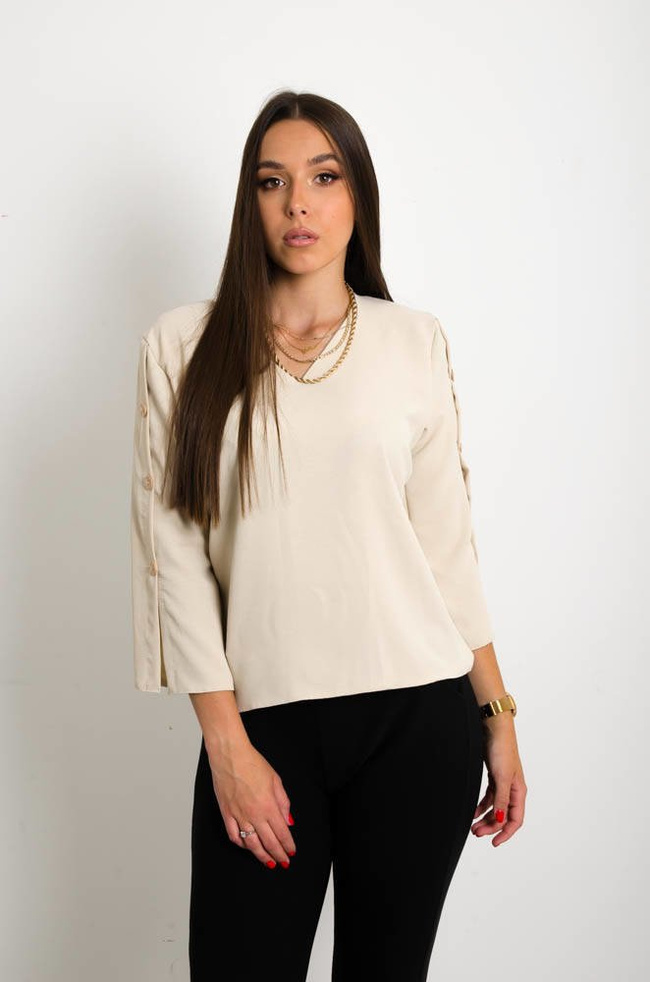 BEŻOWA ELEGANCKA BLUZKA W SZPIC