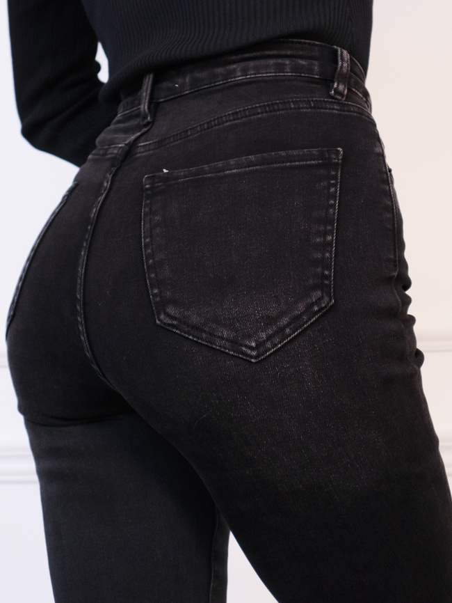 SPODNIE JEANSOWE DZWONY FLARE Z WYSOKIM STANEM- CIEMNOSZARE