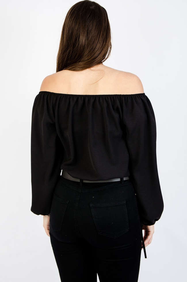 CZARNA BLUZKA CROP TOP Z HISZPAŃSKIM DEKOLTEM