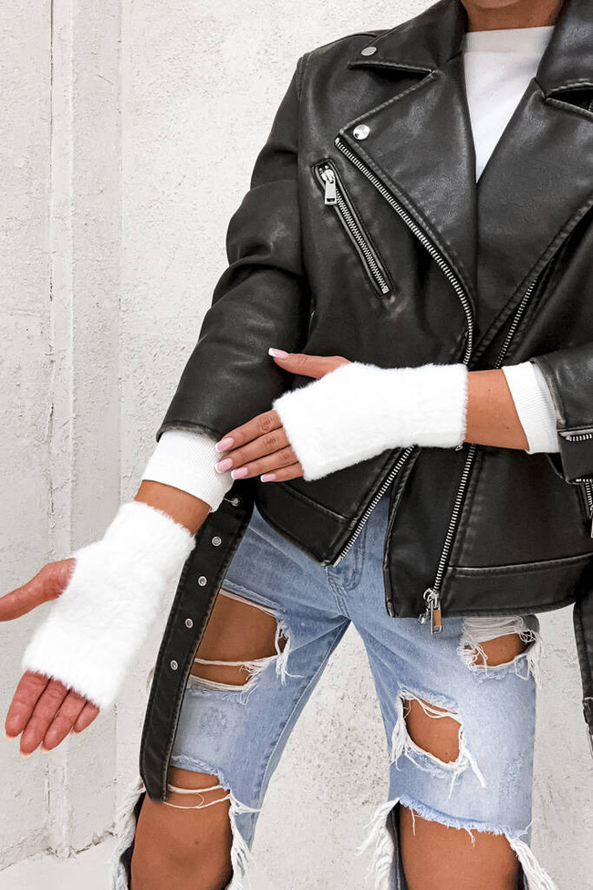 FUTRZANE RĘKAWICZKI BEZ PALCÓW- BIAŁE