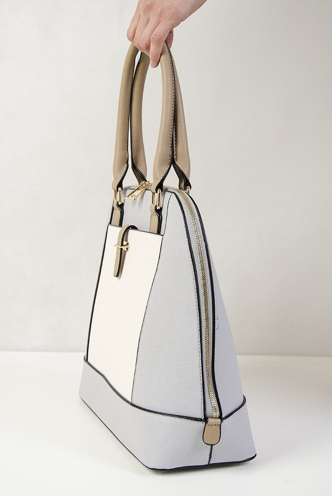 Torebka szaro beżowa z brązową rączką typu shopper