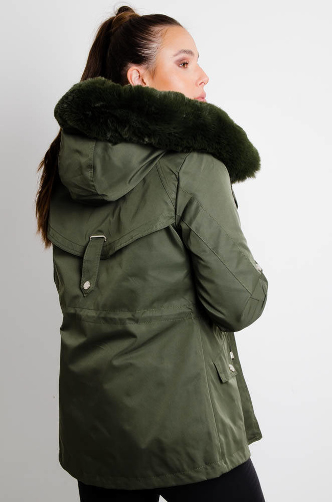 ZIELONA JESIENNO-ZIMOWA KURTKA PARKA NA MISIU