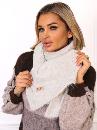 KLASYCZNY SZAL DZIANINOWY Z DOMIESZKĄ WEŁNY ORAZ LOGO- SZARY