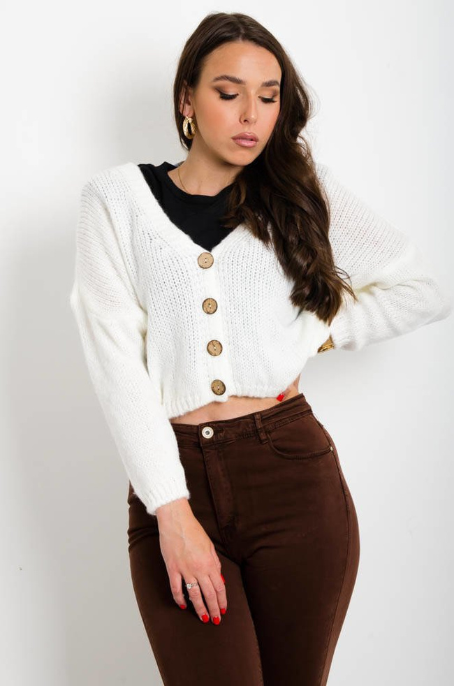 KREMOWY KRÓTKI KARDIGAN SWETER ZAPINANY NA GUZIKI