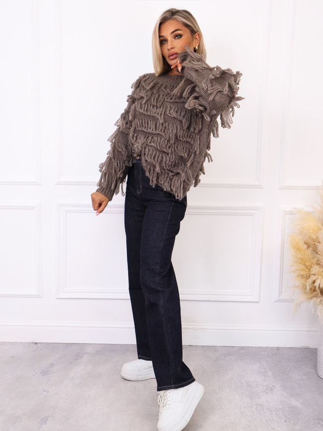 SWETER OVERSIZE Z FRĘDZLAMI- FANGO