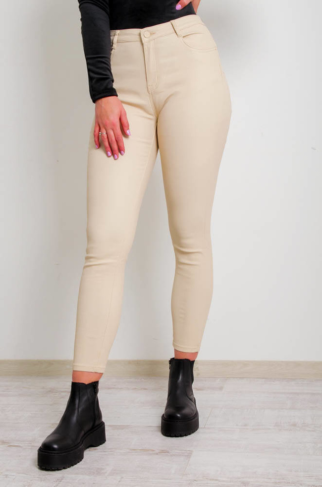 BEŻOWE SPODNIE WOSKOWANE PUSH UP