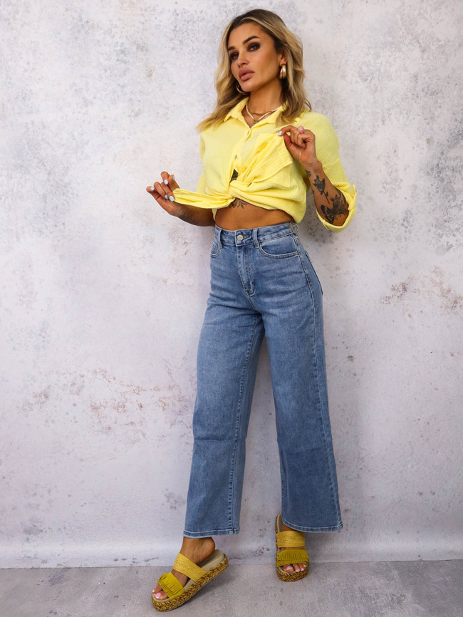 SPODNIE JEANSOWE Z SZEROKIMI NOGAWKAMI I WYSOKIM STANEM