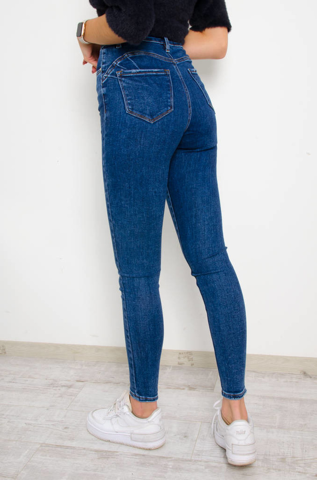 NIEBIESKIE SPODNIE JEANSOWE PUSH UP Z PRZETARCIAMI- BARDZO WYSOKI STAN