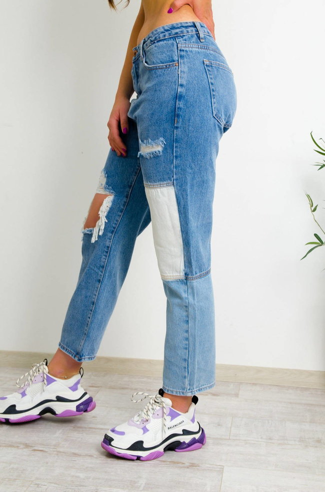 PATCHWORKOWE JEANSY O KROJU STRAIGHT WIDE 