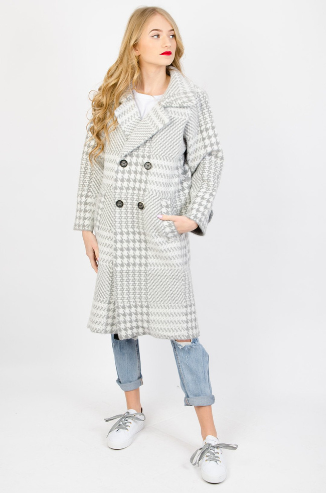 SZARY PŁASZCZ W KRATĘ