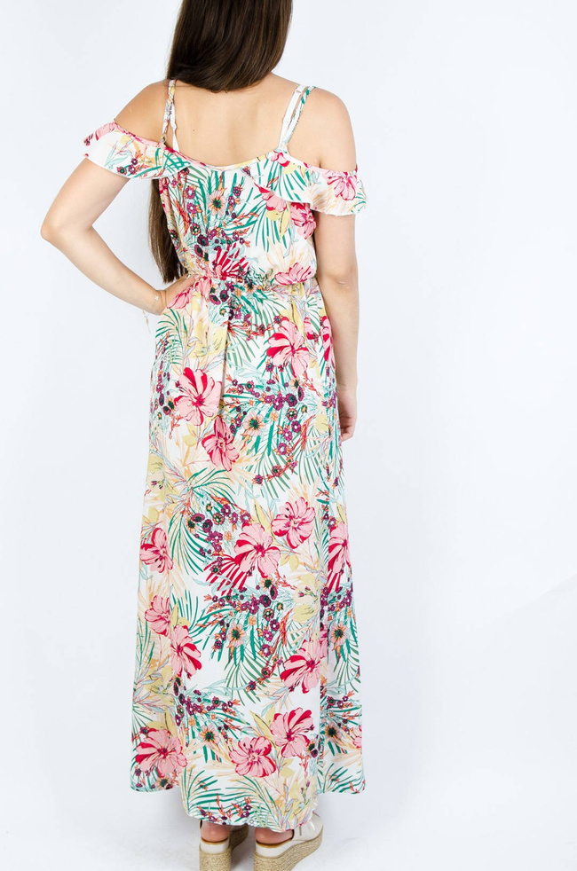 BIAŁA SUKIENKA MAXI Z MOTYWEM KWIATOWYM