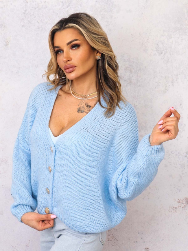 LUŹNY SWETER ZE ZŁOTYMI GUZIKAMI- NIEBIESKI