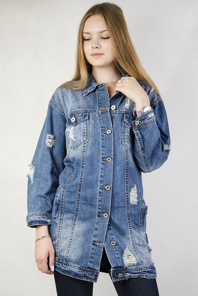 Kurtka jeansowa z drobnymi przetarciami