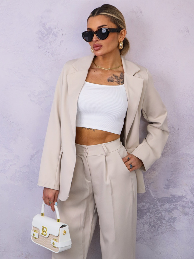 KOMPLET ELEGANCKI MARYNARKA+ SPODNIE- BEŻOWY