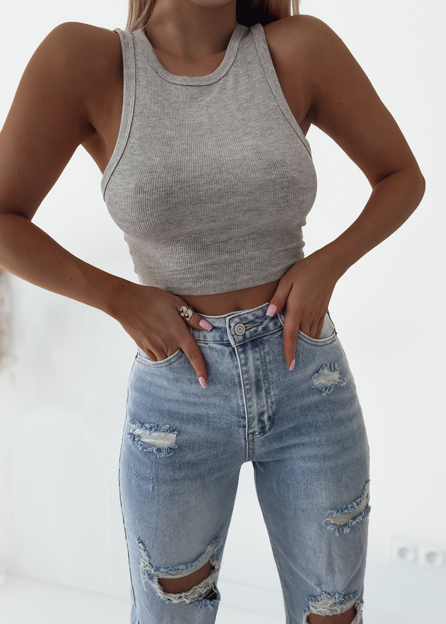 SPODNIE JEANSOWE Z SZEROKIMI NOGAWKAMI I PRZETARCIAMI