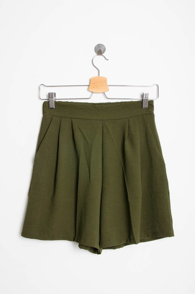 MUŚLINOWE SZORTY PAPER BAG Z WYSOKIM STANEM - ZIELONE