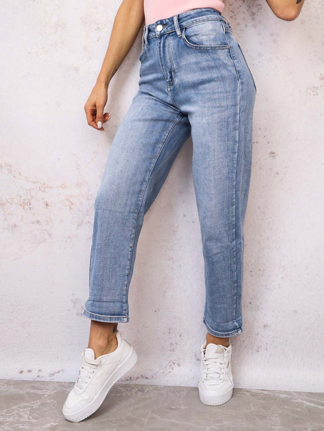 JASNE SPODNIE JEANSOWE MOM FIT Z WYSOKIM STANEM