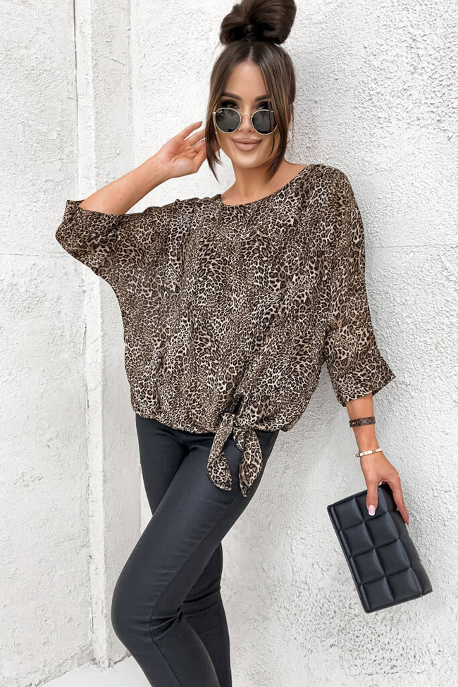 BLUZKA OVERSIZE NIETOPERZ Z WIAZANIEM- GEPARD