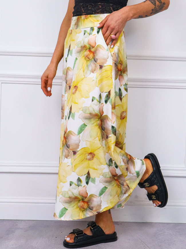 SPÓDNICA MIDI W KWIATY- ŻÓŁTA
