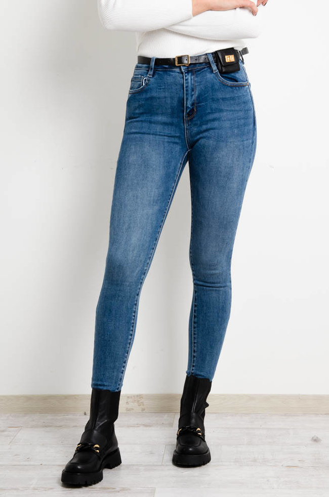 NIEBIESKIE SPODNIE JEANSOWE Z PASKIEM W ZESTAWIE-WYSOKI STAN