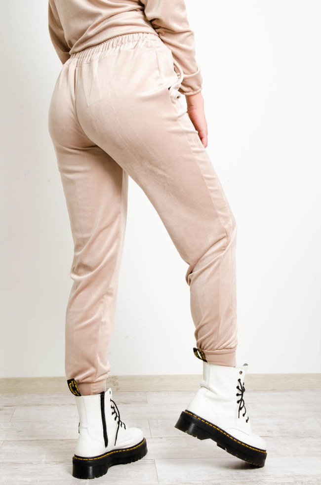 BEŻOWE WELUROWE SPODNIE DRESOWE