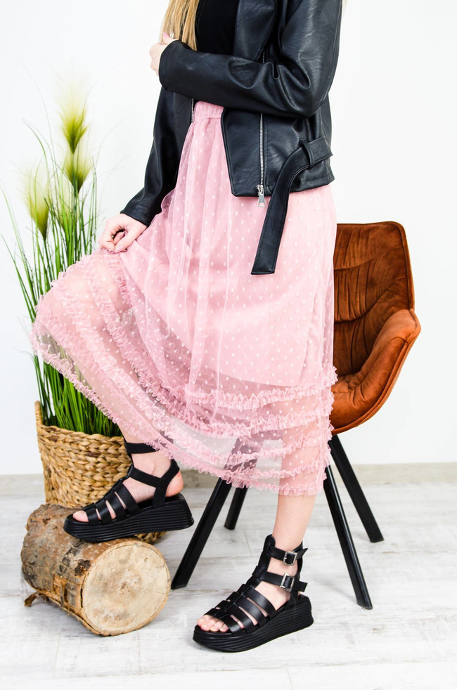 RÓŻOWA SPÓDNICA MIDI Z TIULEM