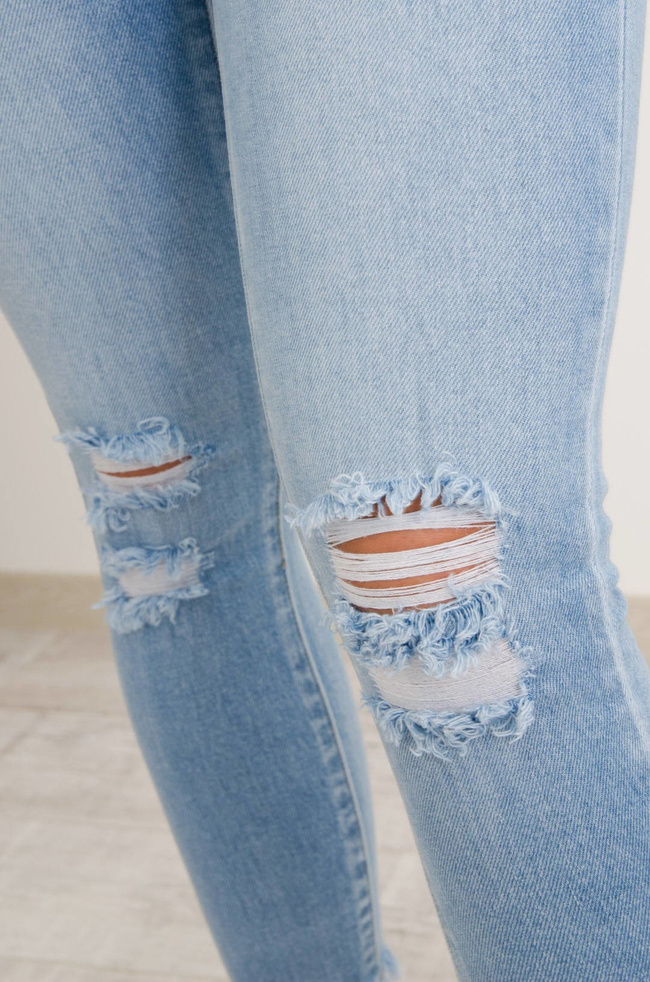 JASNE SPODNIE JEANSOWE Z DZIURAMI PRZÓD TYŁ