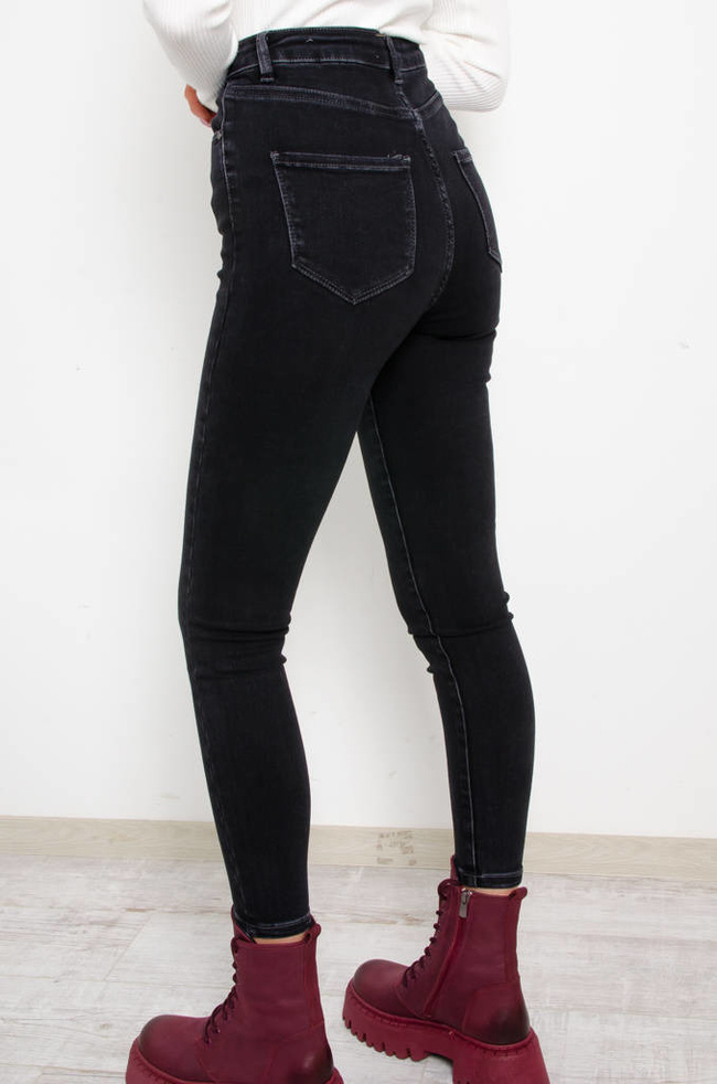 SPODNIE JEANSOWE SKINNY Z BARDZO WYSOKIM STANEM- CZARNE