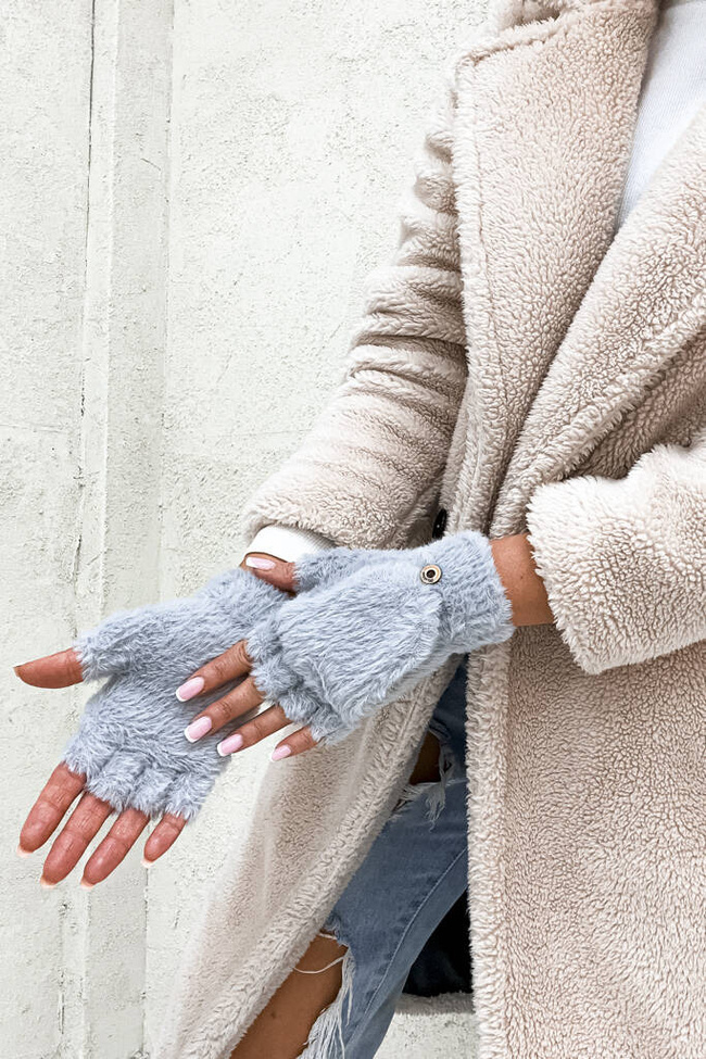 RĘKAWICZKI PIĘCIOPLACZASTE Z KLAPKA- SZARE