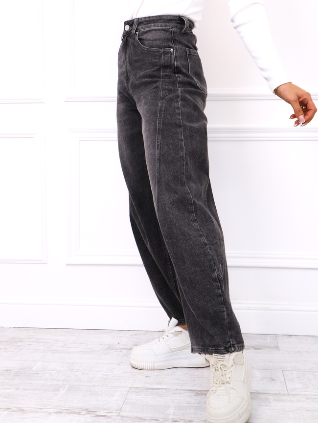 SPODNIE JEANSOWE O KROJU BALLOON Z PRZESZYCIAMI- SZARE