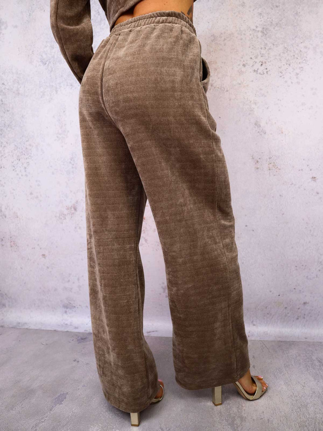 SZTRUKSOWY KOMPLET MARYNARKA+ SZEROKIE SPODNIE- CIEMNY BRĄZ